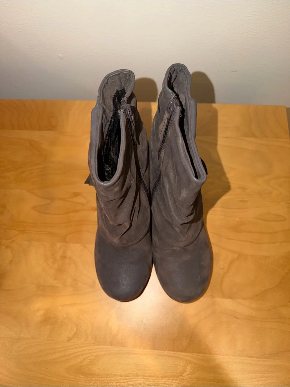 Blowfish Malibu Gray Slouchy Wedge Ankle Boots Size 9 Zip Detail